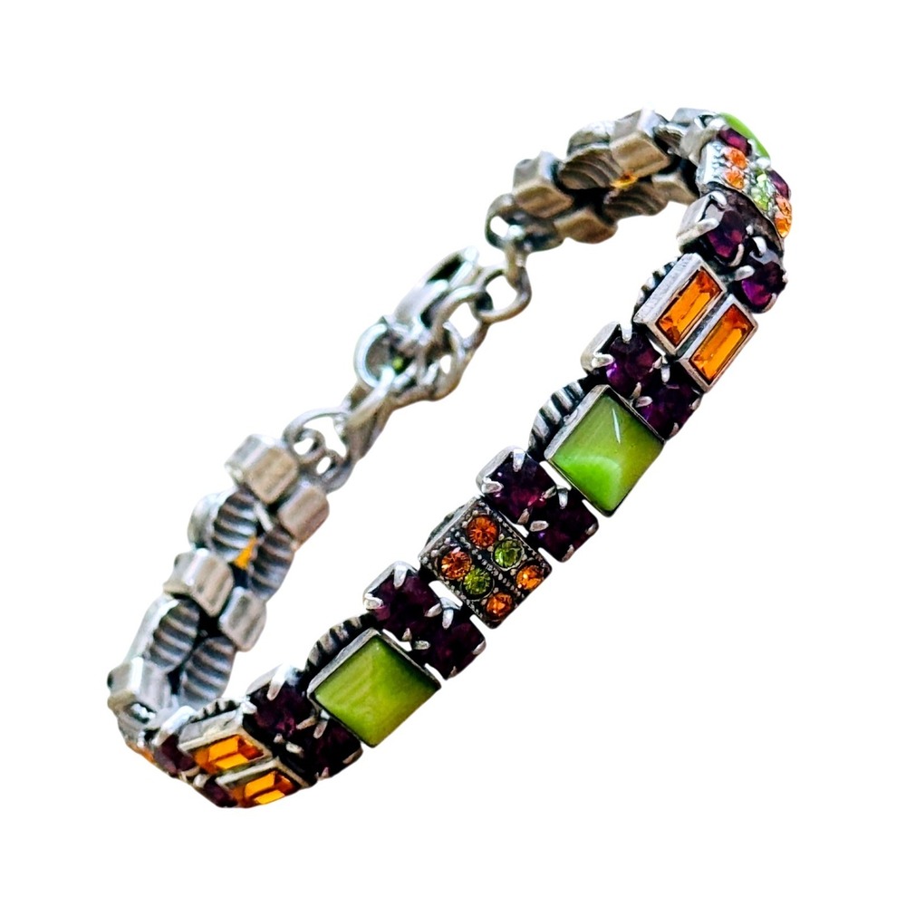 VTG Mary DeMarco La Contessa Bracelet Crystal Cabochon Signed Glass Regency 7"